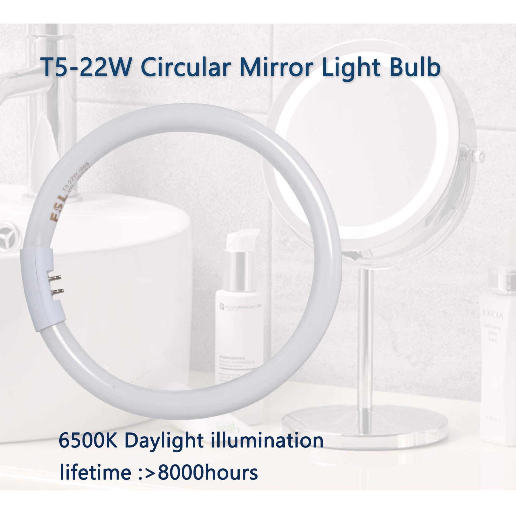 Poweka Poweka T5-22W Circular Bulb,7.25inch Round Mirror Light Bulb Replacement Compatible with Floxite/Zadro/Rialto Makeup Magnifying Vanity Mirror, Makeup Mirror Fluorescent Light Bulb