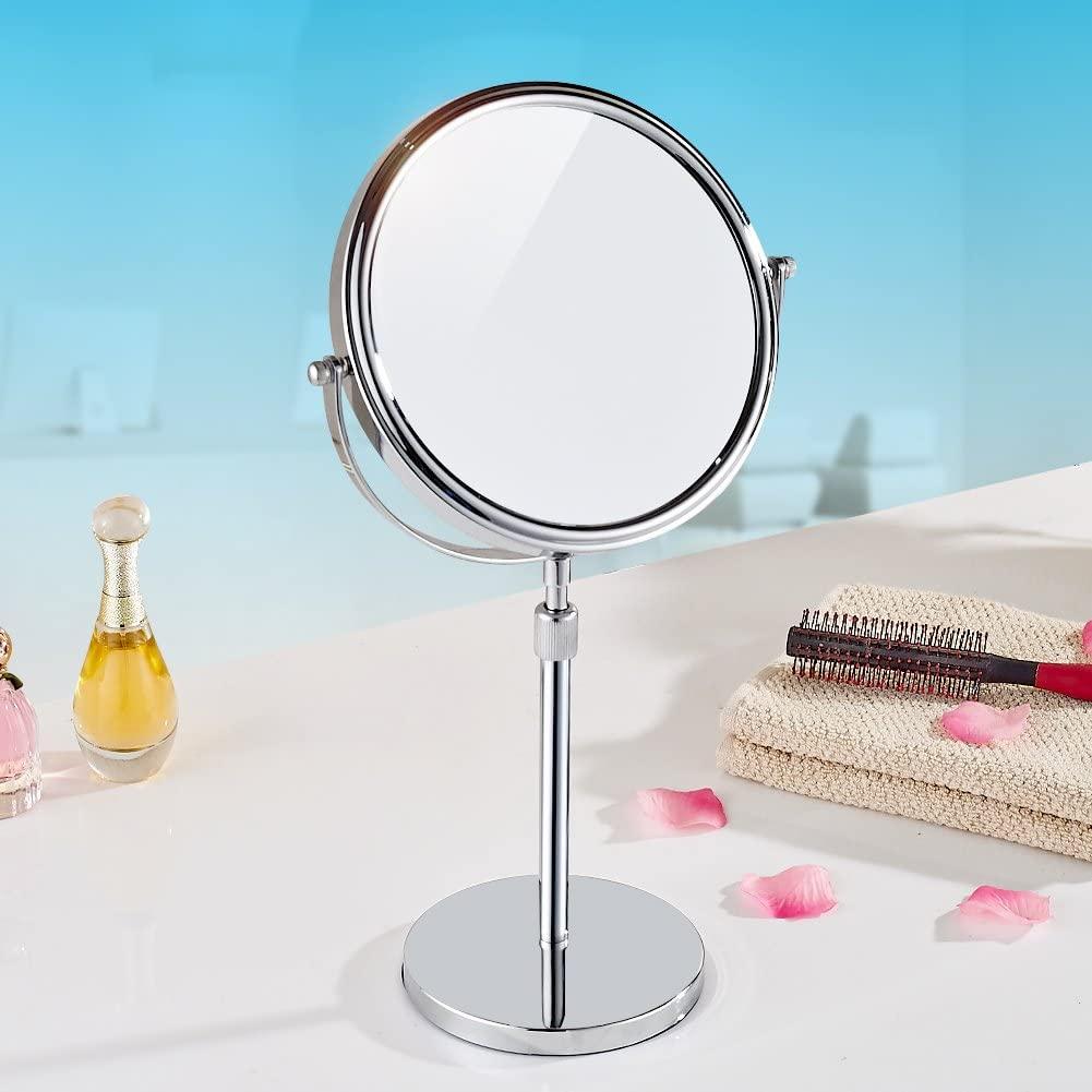 Nicesail Nicesail 19 Inch Tall Makeup Mirror with 10X Magnification, Make up Mirror 8 Inch Double-Sided, Table Mirror with Pedestal for Shaving, Standing Mirror Height Adjustable Chrome Finish (8 Inch, 10X)