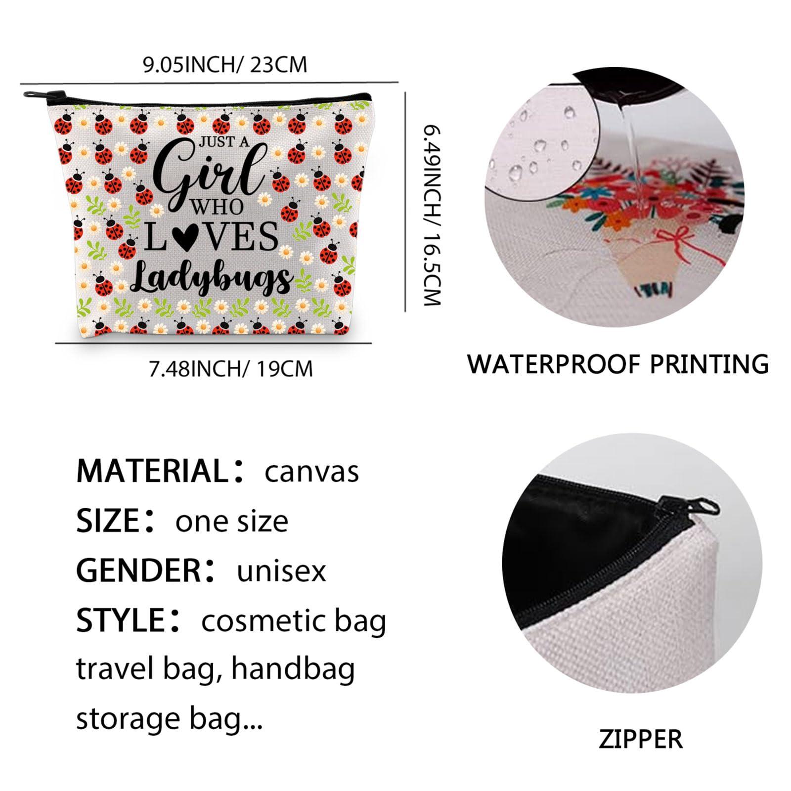 XYANFA XYANFA Ladybugs Canvas Makeup Bag Good Luck Ladybug Gifts Bug Gifts For Women Ladybug Party Gifts Red Ladybug Zipper Pouch (WHO LOVES LADYBUGS)
