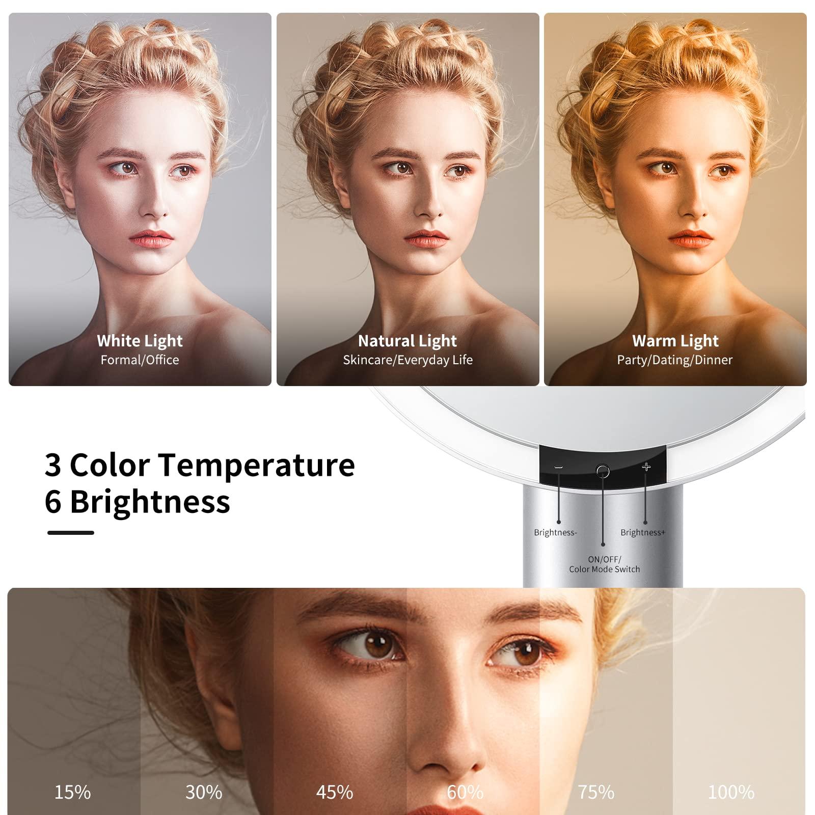 AMIRO AMIRO 9\" Lighted Makeup Mirror with Smart Sensor & Touch-Control, 3 Colors & 6 Brightness, Rechargeable & Cordless, Memory Function, Free Rotation, Gift for Woman - White