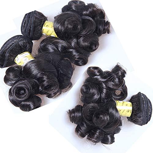 RJ HAIR Short Bouncy Curly Human Hair Extensions 3pcs/Lot Peruvian Remy Fumi Curly Hair Wefts Natural Color Spring Curl Hair Bundles (10 10 12inch, Color 1#)