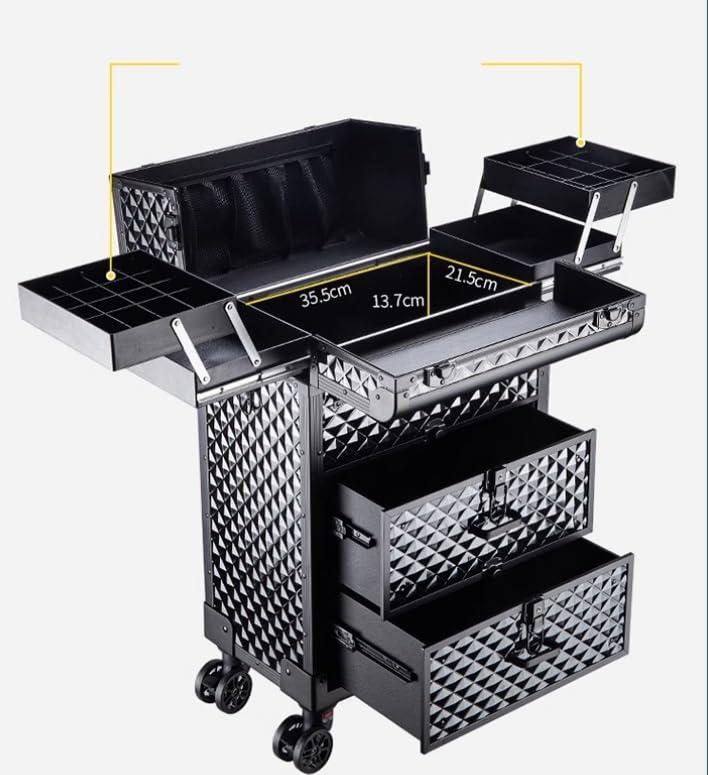 ZWSYQXIU Beauty Salon Trolley Beauty Salon Cart Makeup Case Rolling Beauty Salon Case Cosmetic Storage For Artist Hairdressing Box Travelling Trolley Case With 2 Drawers Salon Trolley Cart Hairdresser Cart Rol