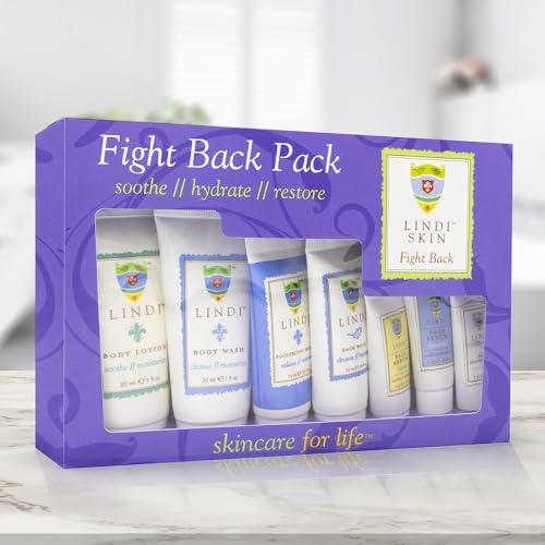 Lindi Skin LINDI SKIN Fight Back Pack - Starter Kit That Includes Body Lotion, Body Wash, Face Serum, Face Moisturizer, Soothing Balm, and Face Wash for Chemo Rash, Radiation Burn & Other Cancer Side-Effects