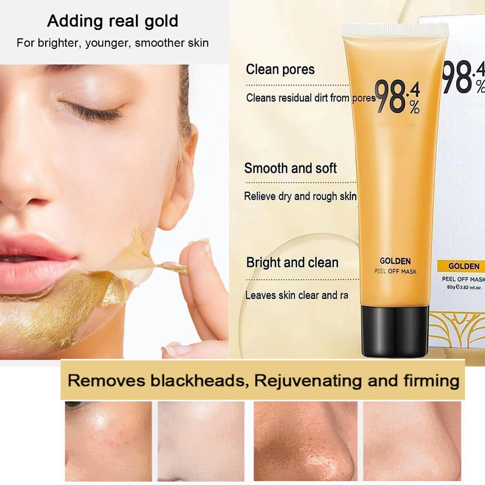 Jonissi Onebikiniha Gold Peel off Mask,Gold Foil Peel off Mask,Gold Peel off Mask,24k Gold Face Mask,Anti-Aging Gold Face Mask for Moisturizing Removes Blackheads,Reduces Fine Lines and Cleans Pores (3PCS)