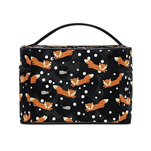 MNSRUU Fox Makeup Bag, Fox Mouse Makeup Organizer Bags Toiletry Bag Box Travel Cosmetic Bag Make Up Train Case for Women Teen Girl Ladies