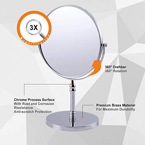 kimzcn kimzcn 8-inch Large Double Sided Swivel Vanity Mirror with 3 x Magnification, Oval Shaped Two-Sided Makeup Mirror, Bathroom Tabletop Mirror 1x/3x magnificationt,Chrome D500111C