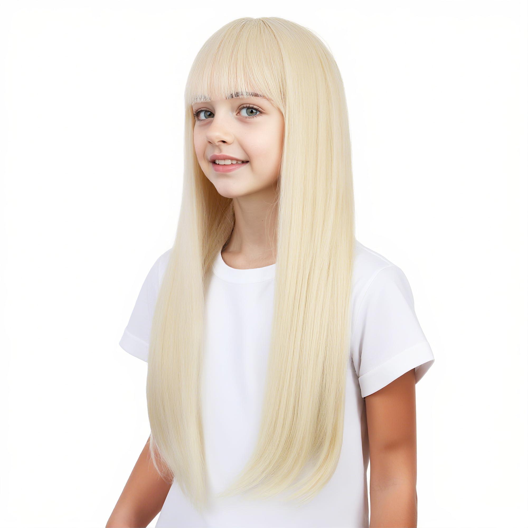 Ufindcos Ufindcos Kids Blonde Wig with Bangs Girls Long Blonde Wig Child Light Blonde Wig Blond Wigs for Kids Girls Synthetic Wig with Wig Cap