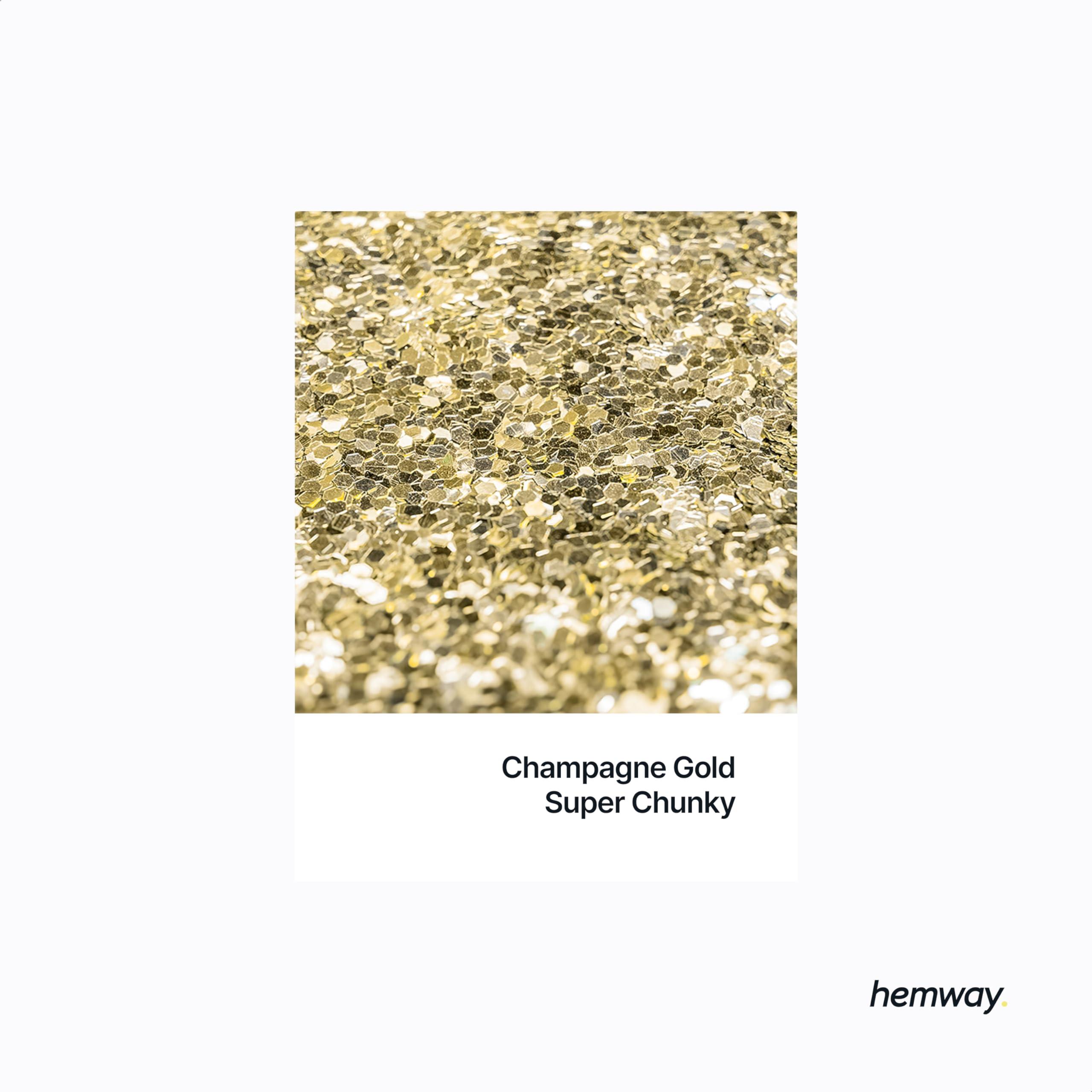 Hemway Hemway Premium Ultra Sparkle Glitter Multi Purpose Metallic Flake for Arts Crafts Nails Cosmetics Resin Festival Face Hair - Champagne Gold - Super Chunky (1/8" 0.125" 3mm) 100g / 3.5oz