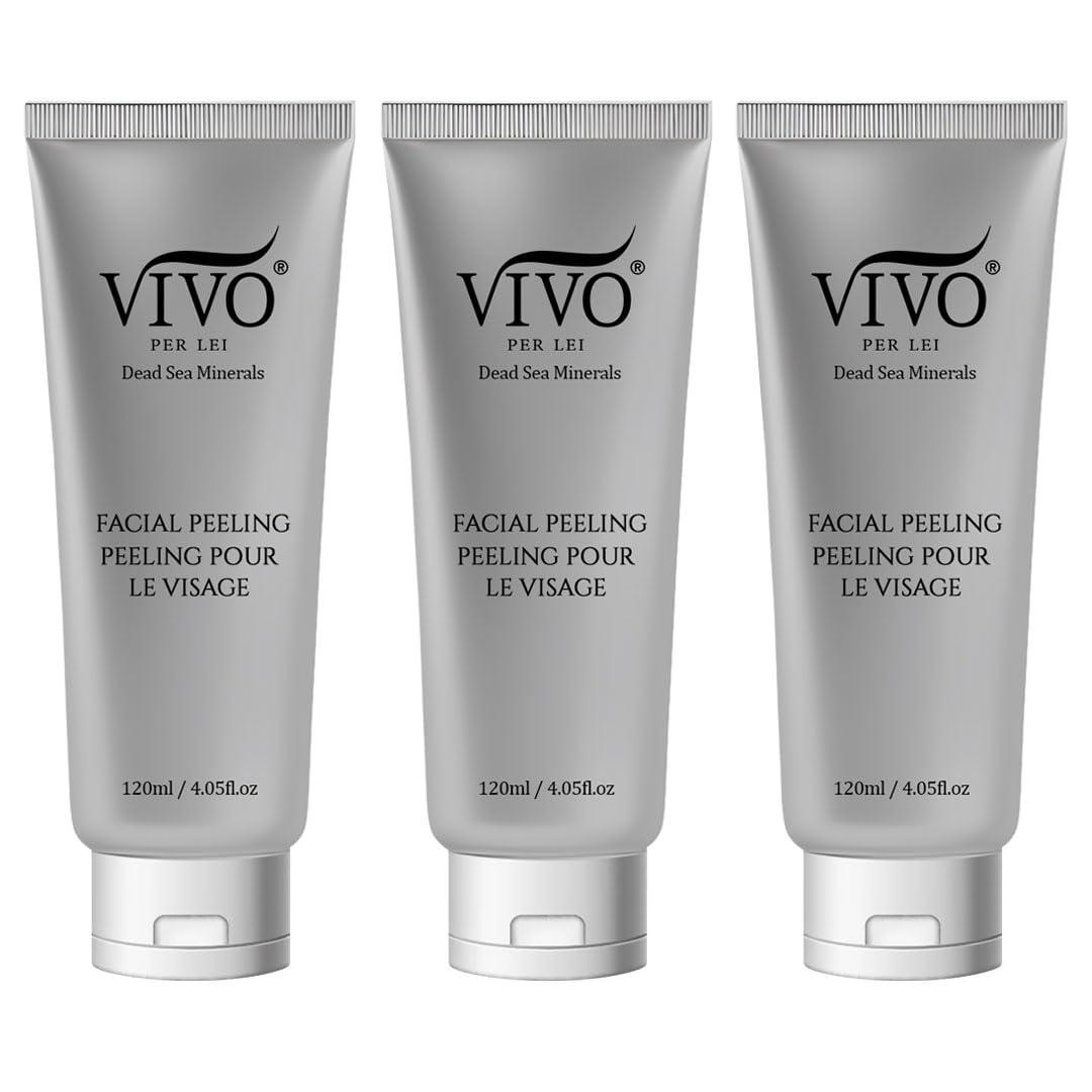 Vivo Per Lei Vivo Per Lei Facial Peeling Gel - Contains Dead Sea Minerals and Nut Shell Powder - Gentle Face Exfoliator Scrub and Blackhead Remover - Pack of 3