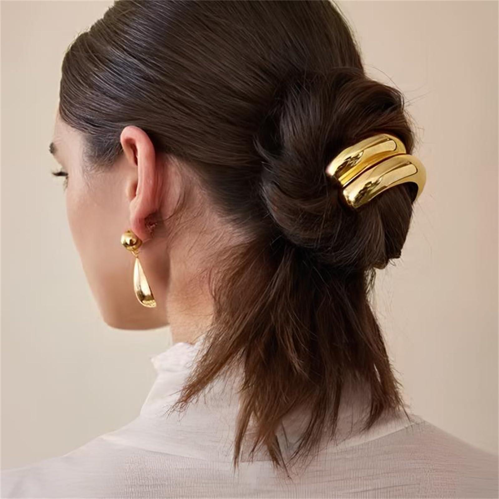 Generic Metal Ponytail Cuff,Gold Metal Cuff Ponytail Hair Tie Set,Women\'s Glossy Double Arch Ponytail Hair Tie,Metal Hair Tie Ponytail Hair Cuff, Gold Hair Cuffs for Ponytails (3Pcs-A)