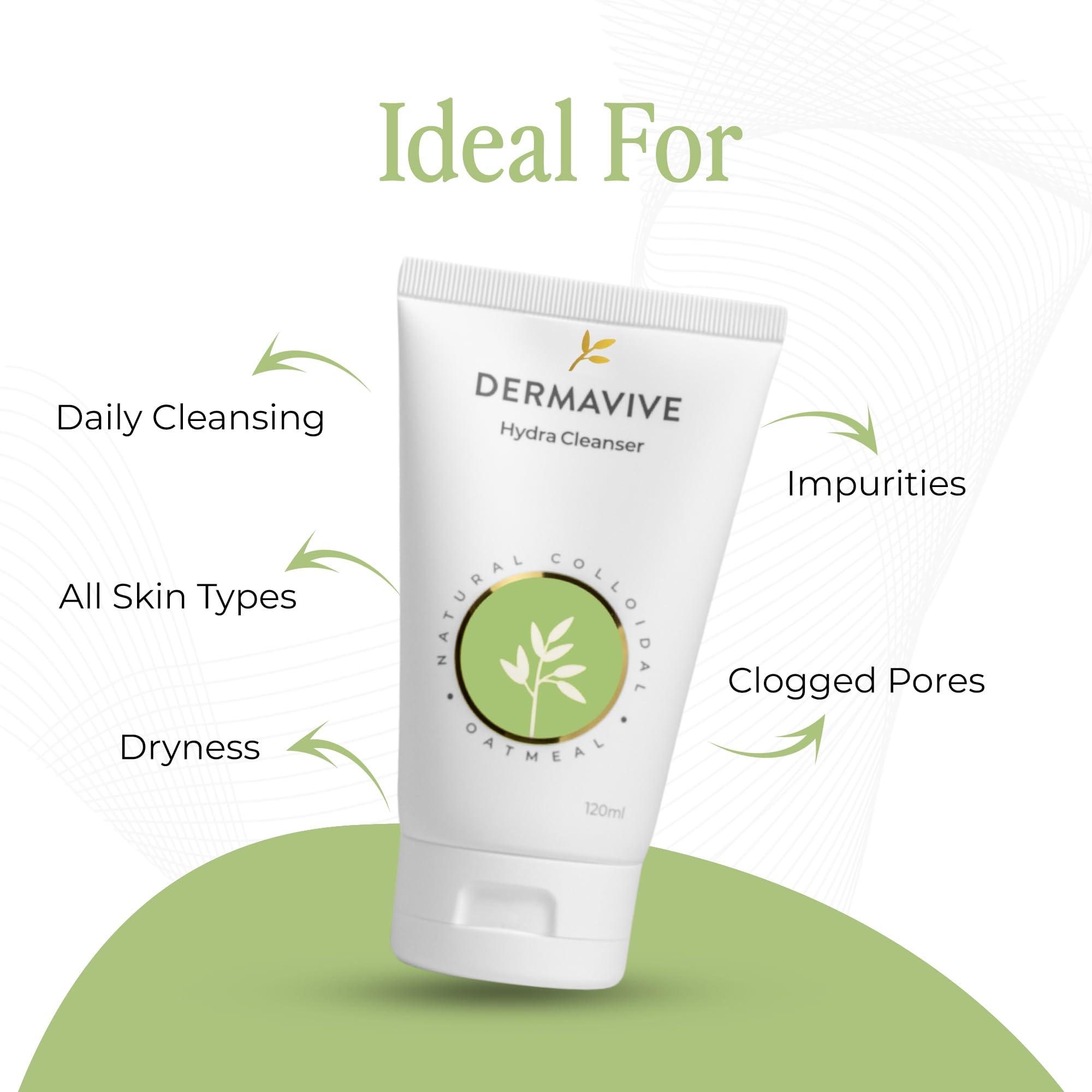 Dermavive Dermavive Hydrating Facial Cleanser, Soap-Free Gentle Cleanser with Colloidal Oatmeal & Vitamin E, Soothes & Moisturizes Sensitive & Dry Skin, Suitable for All Skin Types, 120ml (4.05oz)