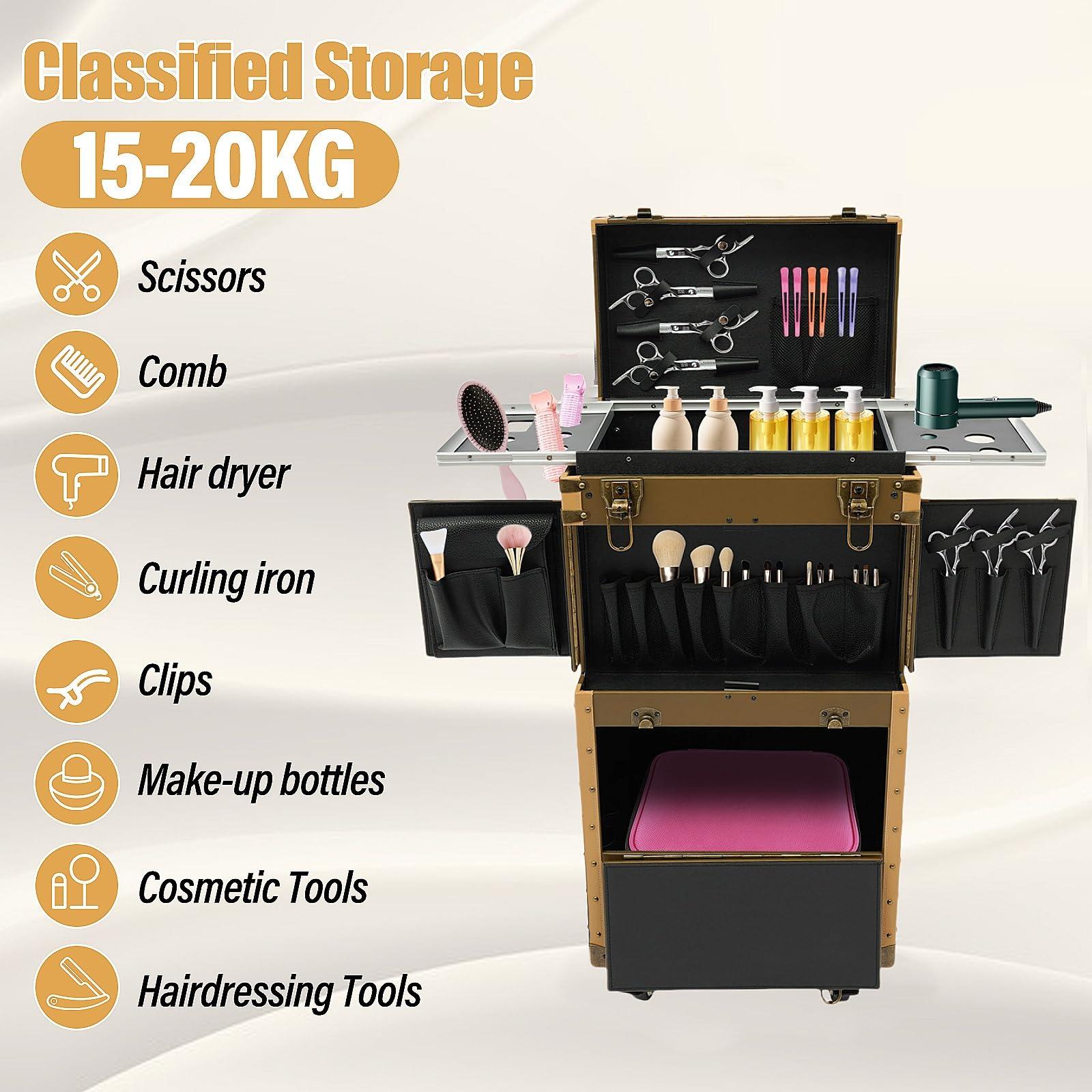 YIYIONCE YIYIONCE Hair Stylist Travel Case Punk Style Rolling Makeup Train Case Cosmetology Case on Wheels Hairdressing Trolley with 2 Password Locks Beauty Salon Luggage for Hairstylists | US STOCK