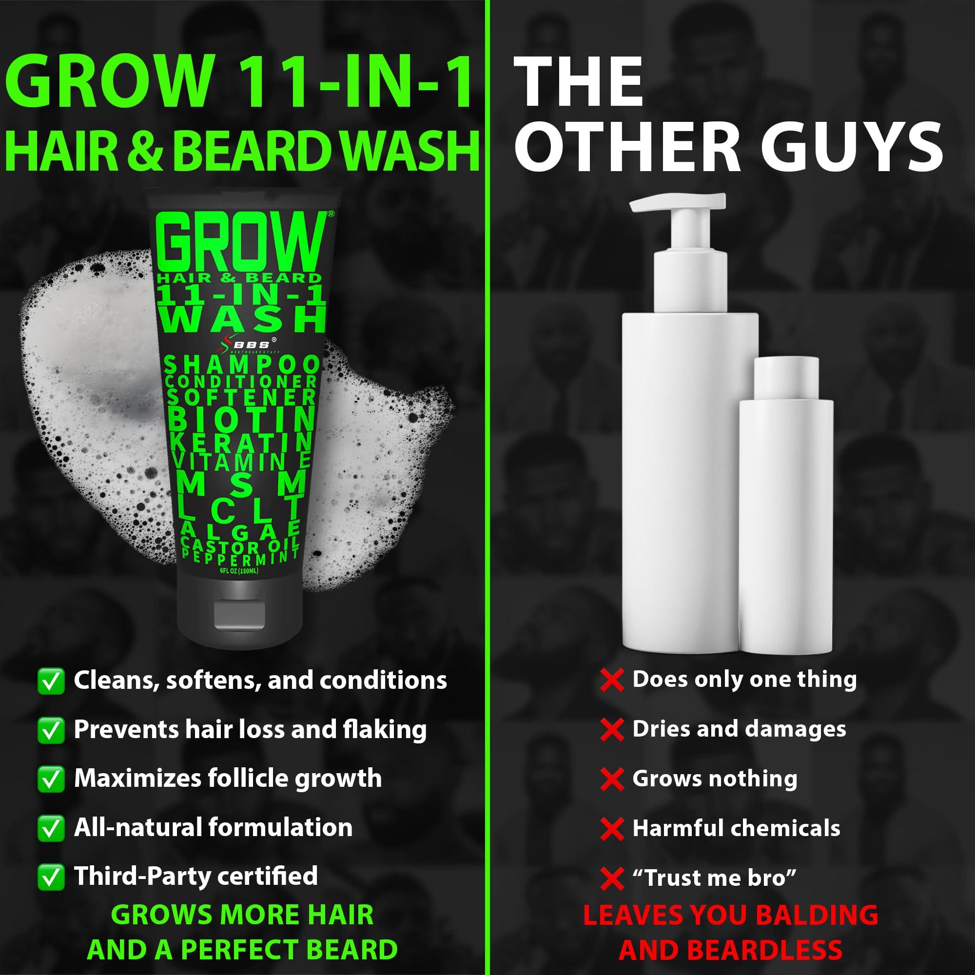 BBS BEST BEARD STUFF Beard Growth Kit w/GROW Beard Oil for Men (Beard Growth Oil for Men, Beard Conditioner) + GROW Hair & Beard Shampoo (11-in-1 Biotin Shampoo for Men)