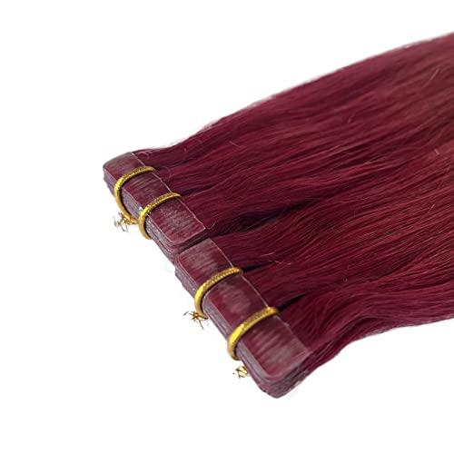 Munx Burgundy Tape in Hair Extension 24inch 20pcs 70g Wine Red 100% Real Human Hair Tape in Hair Extensions for Women