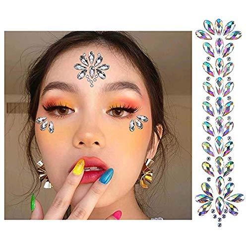 ARTEM Hair Gems Tattoo Stickers Face Body Jewels Stickers Eyes Forehead Mermaid Rhinestone Glitter Tattoos with Self Adhesive Crystal Tears Paste for DIY Body Art Decals, Music Festival Party(6 Pack)