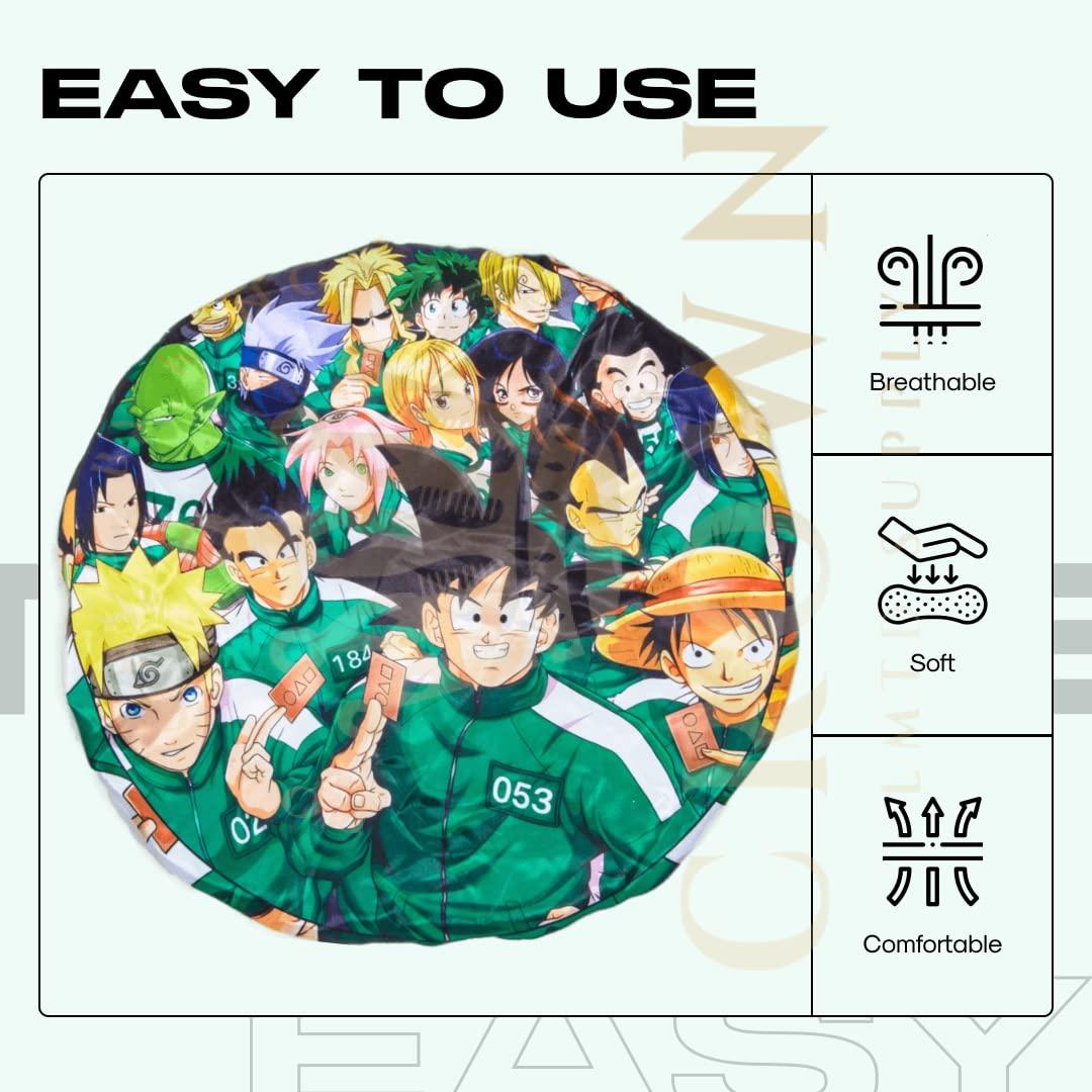 FOR KINGS. BY KINGS CROWN LMTD SUPPLY Large Silky Design Anime Bonnet with Elastic Soft Band Adjustable Women and Men, Comfortable Satin Fabric, SquidB