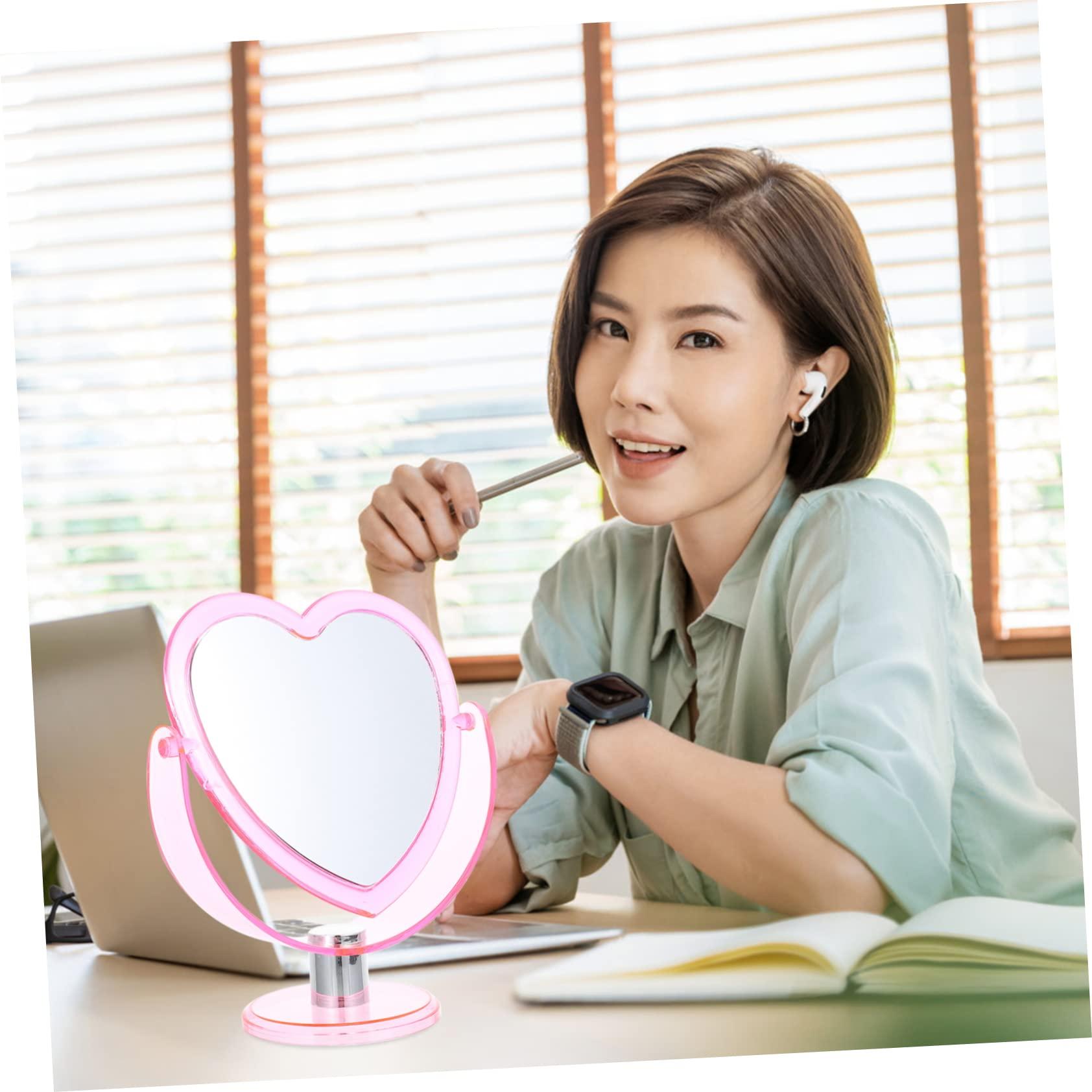Angoily Angoily Double Sided Heart Mirror Cosmetic Mirror Heart Shape Double-Sided Tabletop Mirror Dressing Table Adorn Vintage Style Lightweight