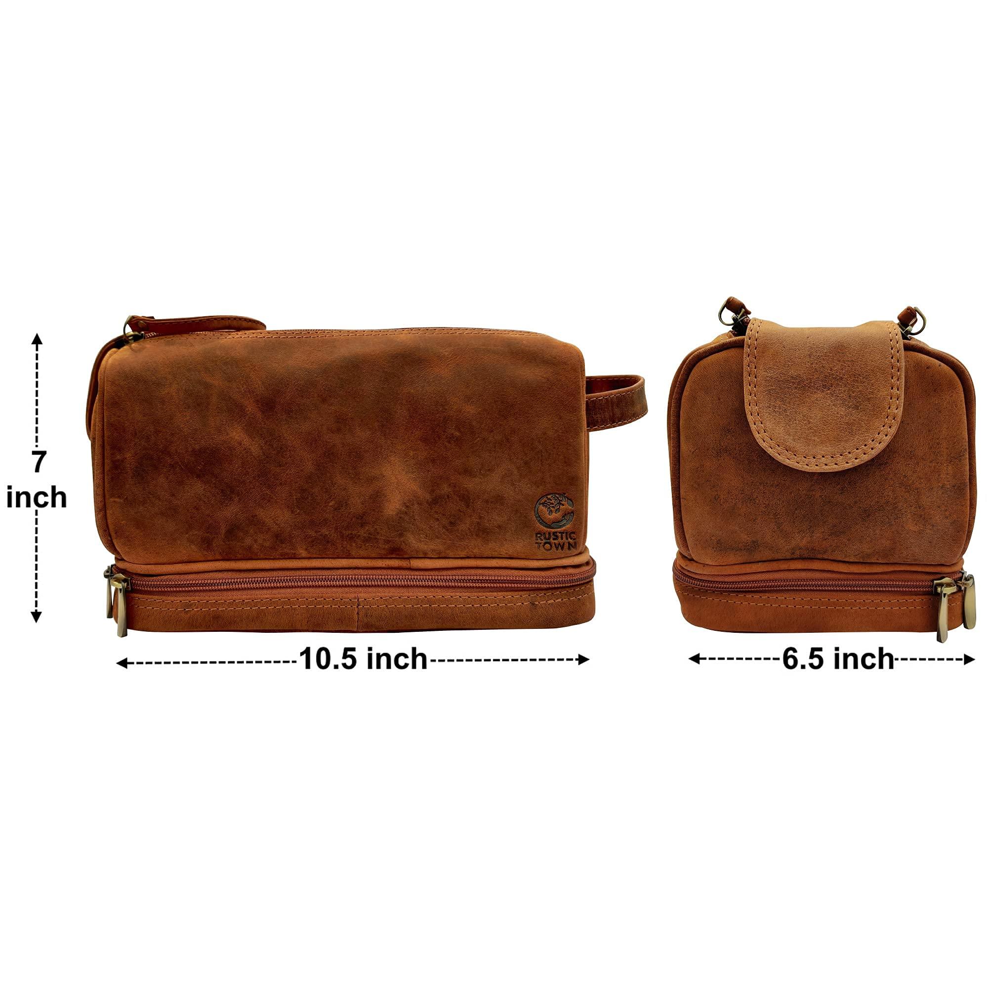 RUSTIC TOWN RUSTIC TOWN Handcrafted Real Leather Toiletry Bag Combo - The Best Masculine Travel Gift For Men Women