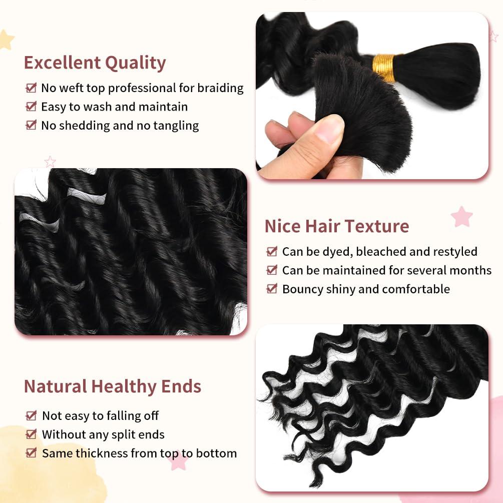 ISWEET 1 Bundle Human Braiding Hair for Boho Braids, 22Inch 60G 10A Brazilian Virgin Deep Wave Bulk Human Hair for Braiding, Wet And Wavy No Weft Curly Braiding Hair for Boho Knotless Braids