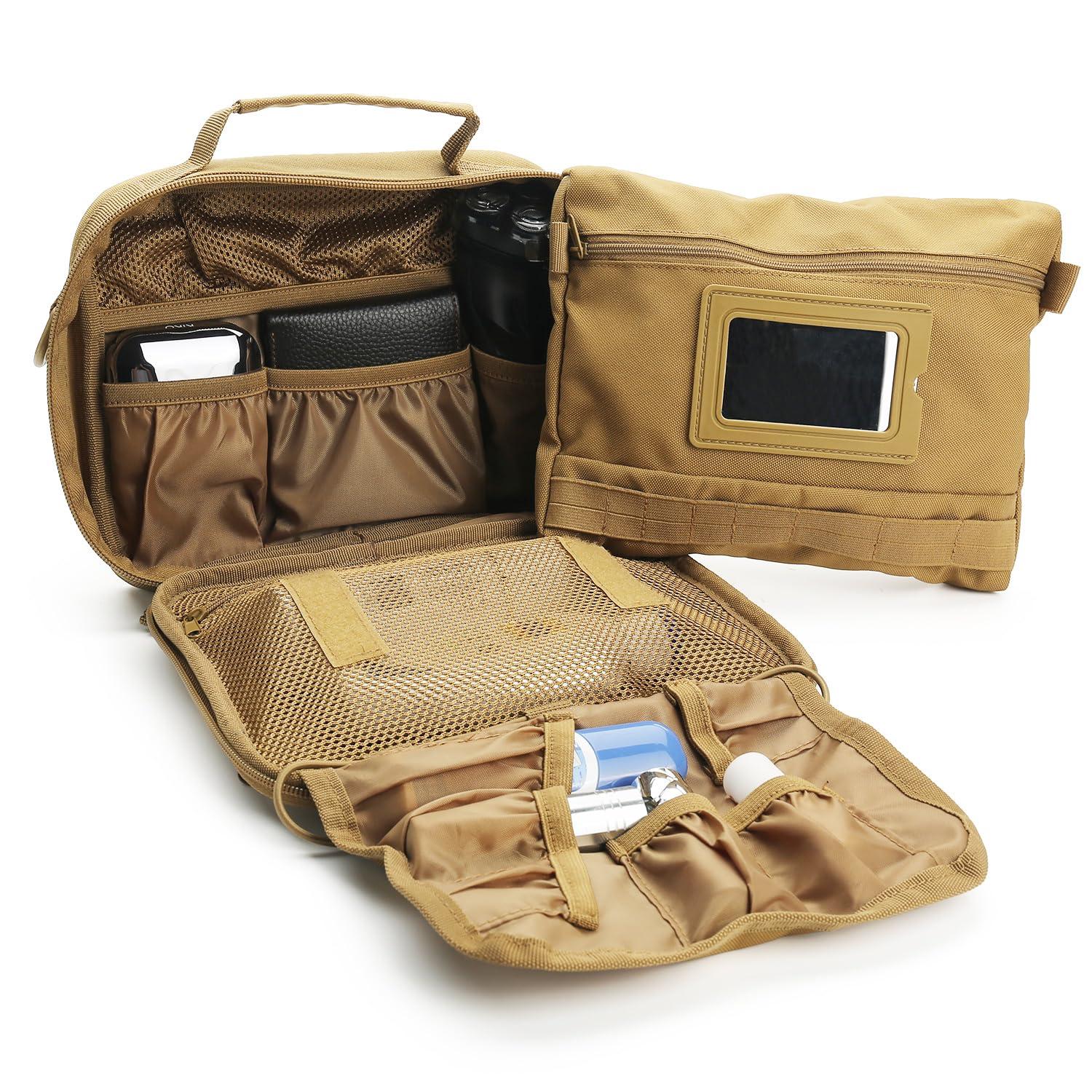 SMONT SMONT Tactical Toiletry Bag for Men Travel, Hanging Dopp Kit Shaving Hygiene Bag for Traveling Bathroom Brown