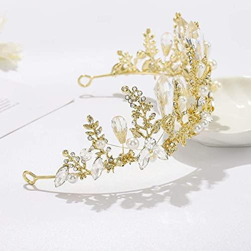 Fairyu Fairyu Gold Baroque Queen Crown Rhinestone Pearl Bride Tiaras and Crown Wedding Hairpieces for Women and Girls