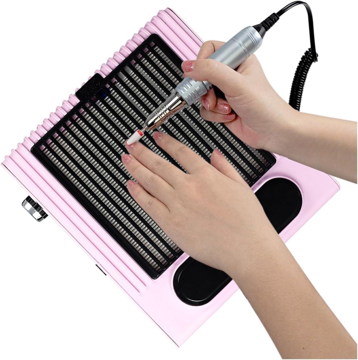 RomildaYuan Nail Dust Collector, 80W Electric Nail Dust Collector Speed Adjustable Nail Drill Machine Vacuum Cleaner Nails Art With Strainer Mesh Nail Machine Recharable Nail Dust Collector With Reusable Filte (