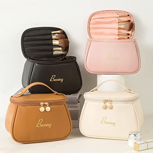 cirea cirea Cube Style PU Modern Simple and Large Capacity Cosmetic Bag for Easy Carrying of Travel Ladies' Makeup Bag (Pink)