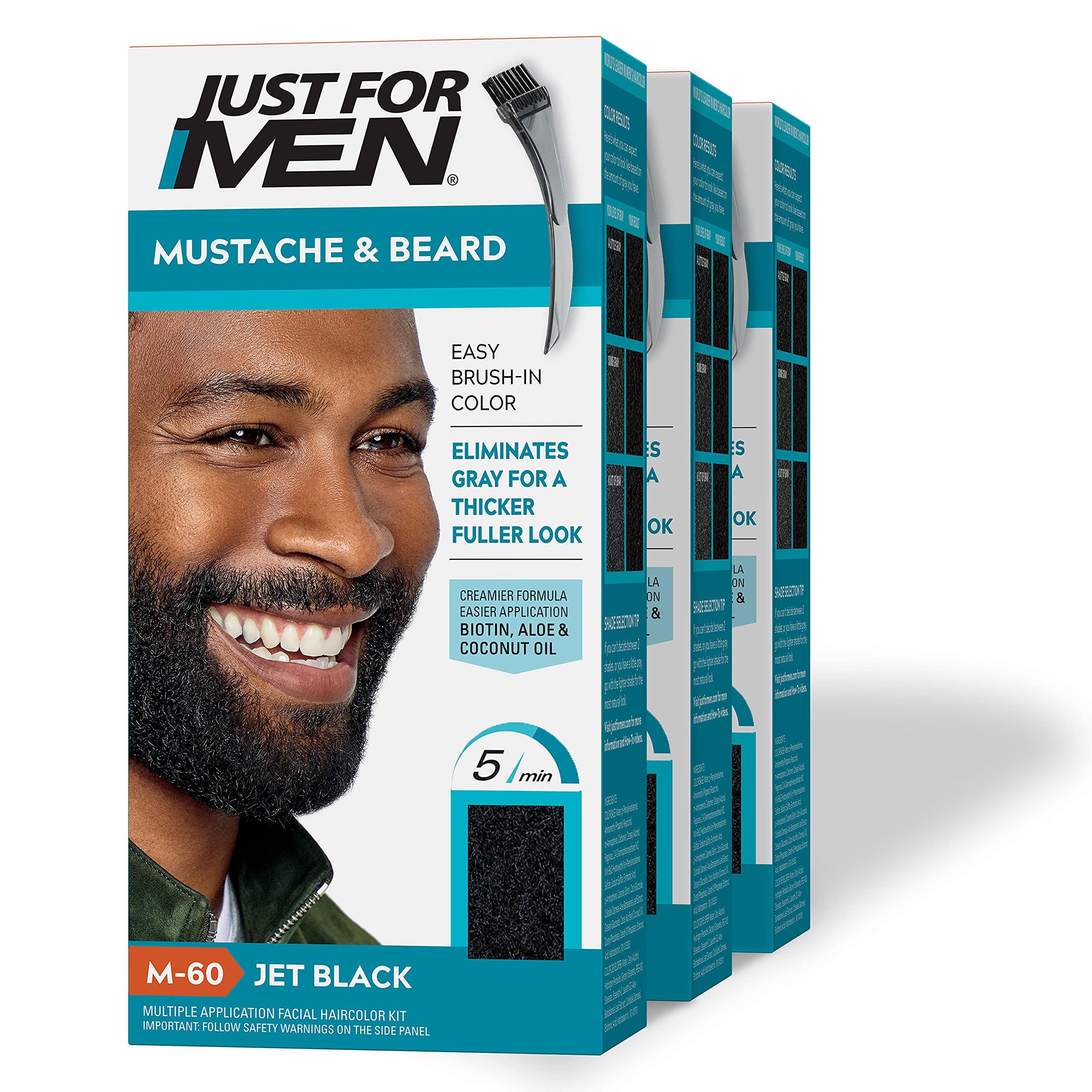 Just for Men Just For Men Mustache & Beard, Beard Dye with Brush Included - Jet Black, M-60, Pack of 3 & Easy Comb-In Color Mens Hair Dye, Easy No Mix Application with Comb Applicator