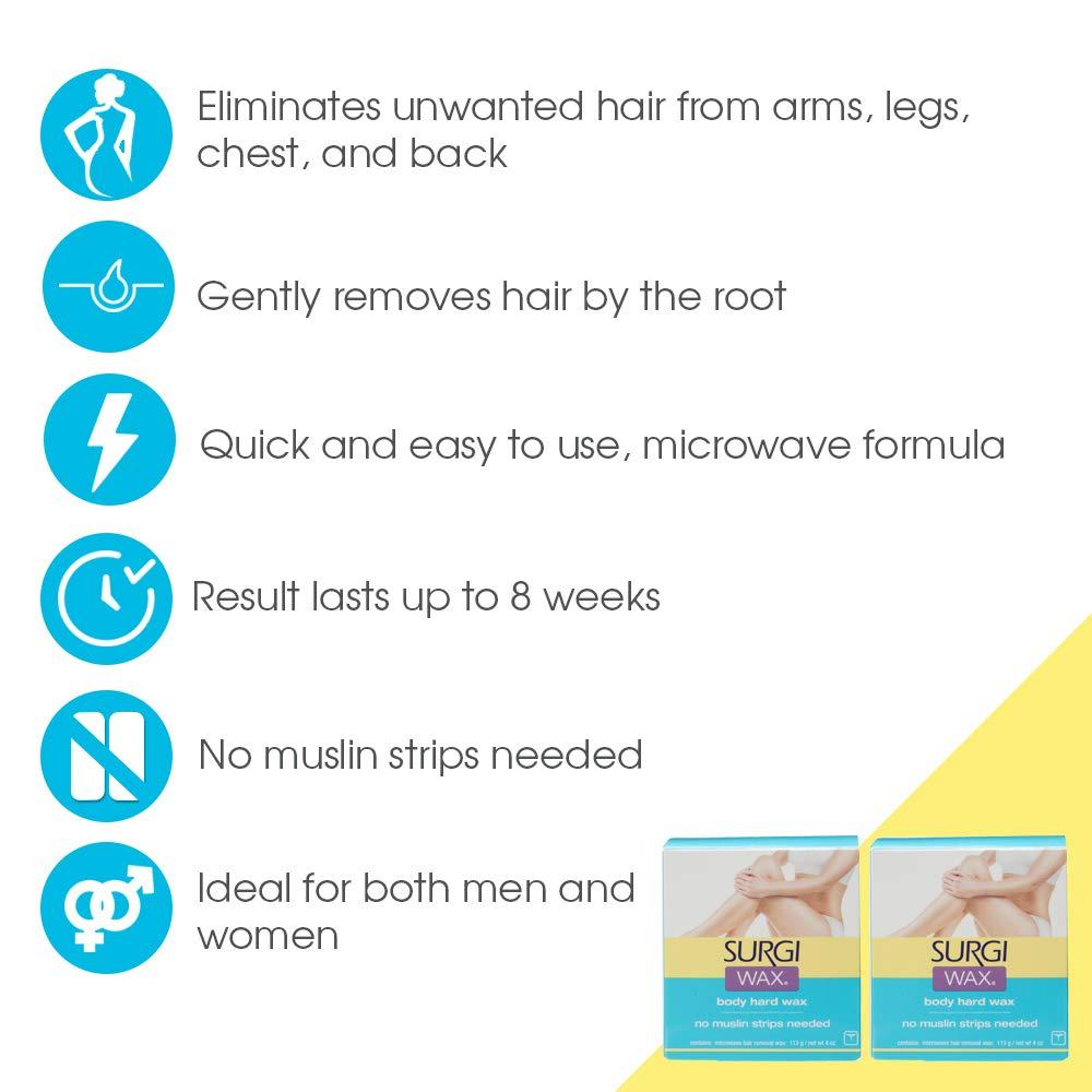 SURGI WAX Surgi-wax Microwave Hair Removal Hard Wax for Body, 4-Ounce Boxes (Pack of 2)
