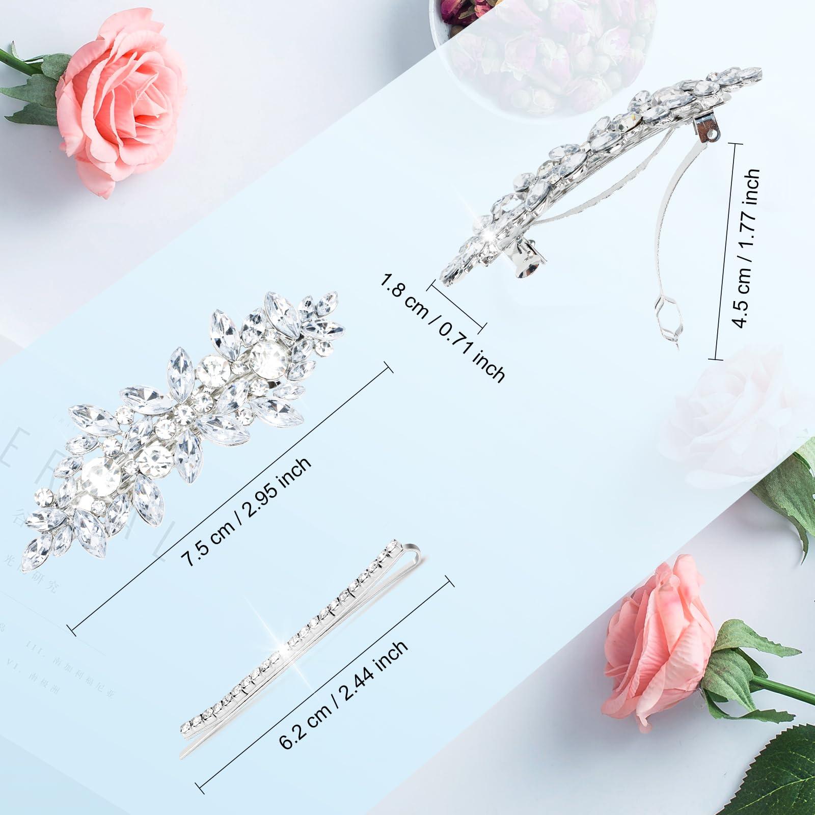 WHAVEL WHAVEL 4PCS Silver Hair Clips Rhinestone Hair Clips Bride Rhinestone Barrettes Fancy Hair Clips Wedding Prom Formal Hair Accessories for Women