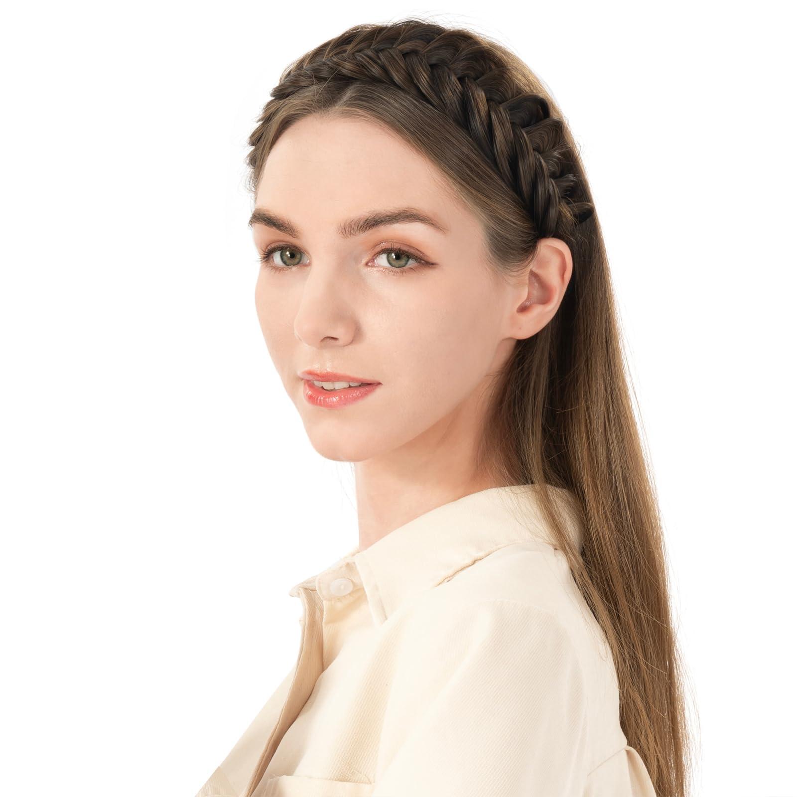 BOBIYA BOBIYA Wide Braided Headband with Teeth Braid Headbands With Teeth for Women Braided Hair Headbands with Tooth (Dark Chocolate)