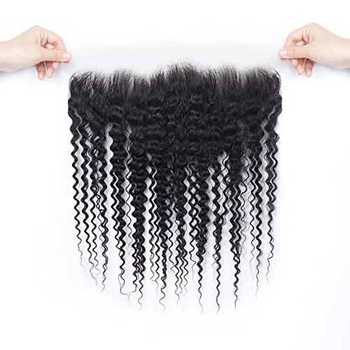 ROYAL IMPRESSION Deep Wave Ear To Ear 13x4 HD Lace Frontal Closure 100% Unprocessed Brazilian Virgin Human Hair Swiss Lace Frontal Closure 180% Density Brazilian Deep Curly Frontal Closures Natural Color (22 Inch)