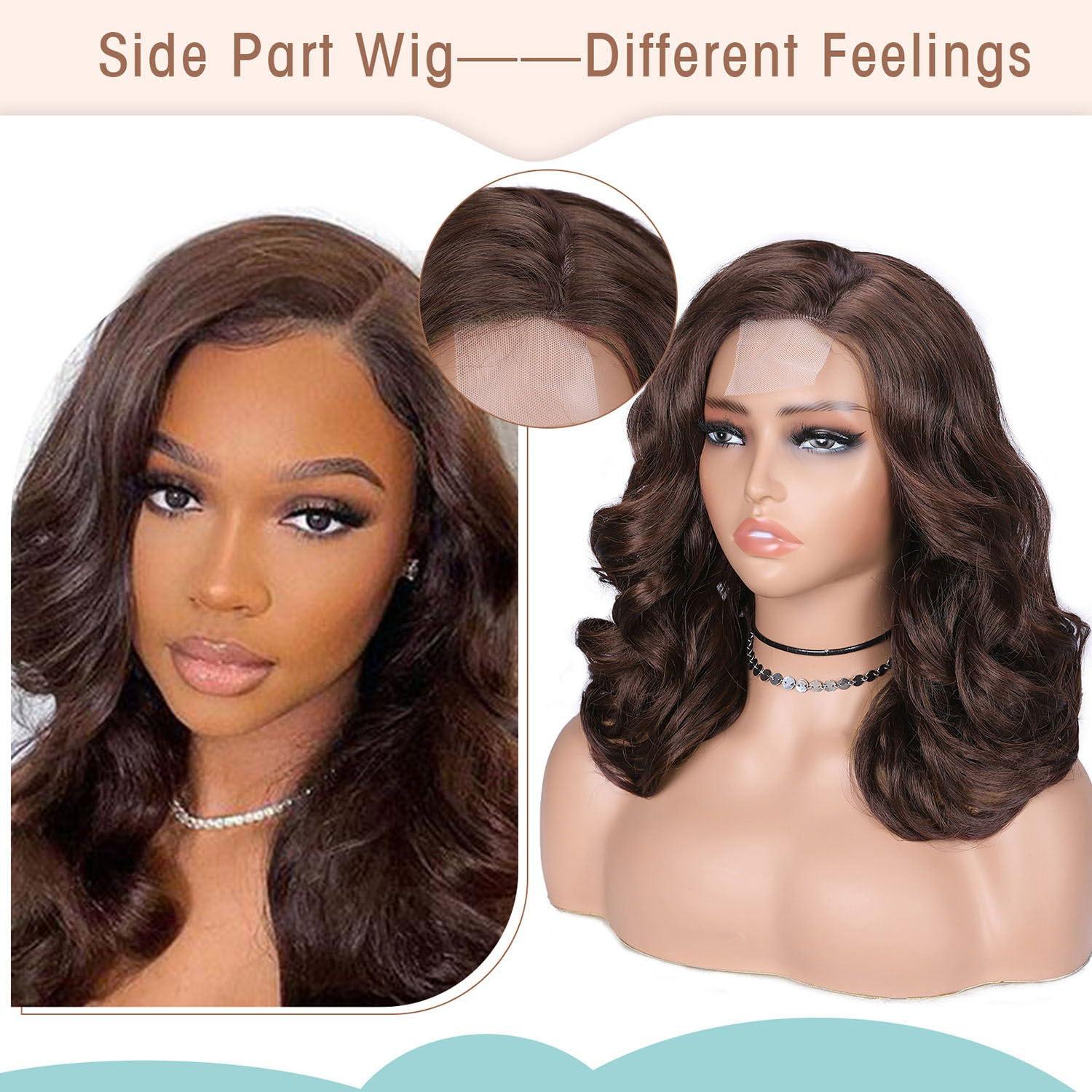 FAVE FAVE Short Body Wave Wig Shoulder Length Bob Wigs 16 Inch Middle Part Brown Wigs for Black Women Synthetic Loose Wave Wig for Daily or Party(Chocolate Brown)