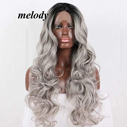 melody wig Melody Ombre Grey Wigs With Black Roots Synthetic Lace Front Grey Wigs Middle Parting Wigs Long Wavy Wigs Heat Resistant Fiber Ombre Synthetic Wigs 24" …