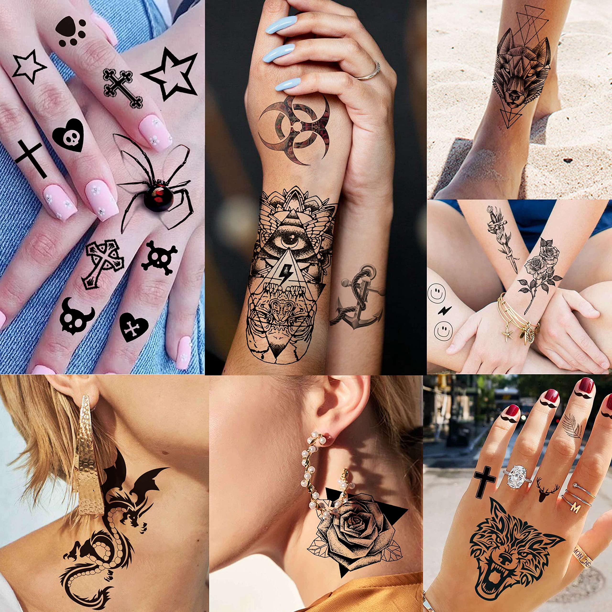 VANTATY VANTATY 50 Sheets Black Temporary Tattoos For Men Adults Ealge Dragon Lion Wolf Animals For Women Neck Arm Thigh, Fake Small Skull Tattoo Sticker For Kids Children Boys Girls Tatoos