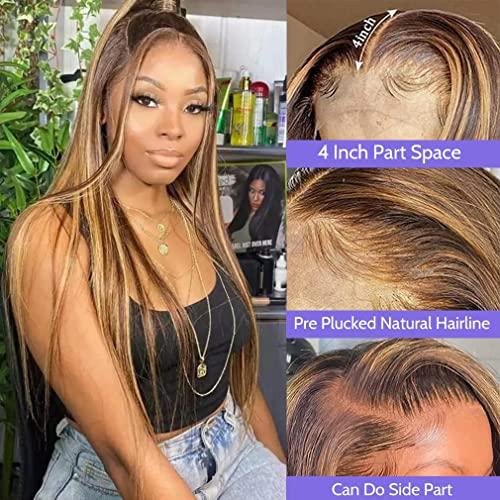 nopamo nopamo Highlight Ombre Lace Front Wig Human Hair, 13x4 Colored 4/27 HD Lace Frontal Human Hair Wigs, Honey Blonde Straight Lace Front Wigs Human Hair for Black Women, 150% Density (24 Inch, Ombre)