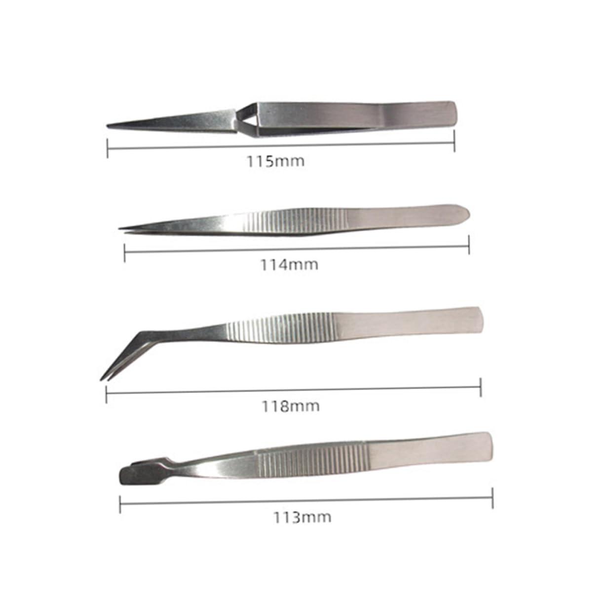 Ipetboom Ipetboom 4pcs Set Multifunctional Tweezer Repair Tweezers Kit Van Staal Vr Kit De Manicura Thehandy Curved & Straight Tips Diy Machine Repair Silver Color Pointed Non- Steel Tweezers Pointy