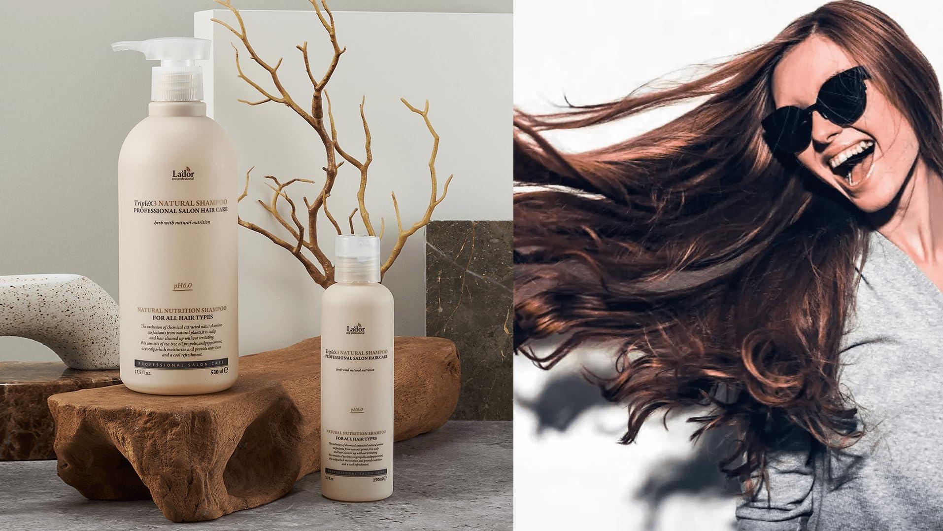 LA'DOR LA'DOR TripleX 3 Triple x3 Natural Shampoo 16.9 Fl Oz Deep Cleansing Hair Treatment 530ml Sensitive Scalp Anti-Dandruff Natural Nutrition Ingredients Tea Tree Lemon Lavender Sulfate Free