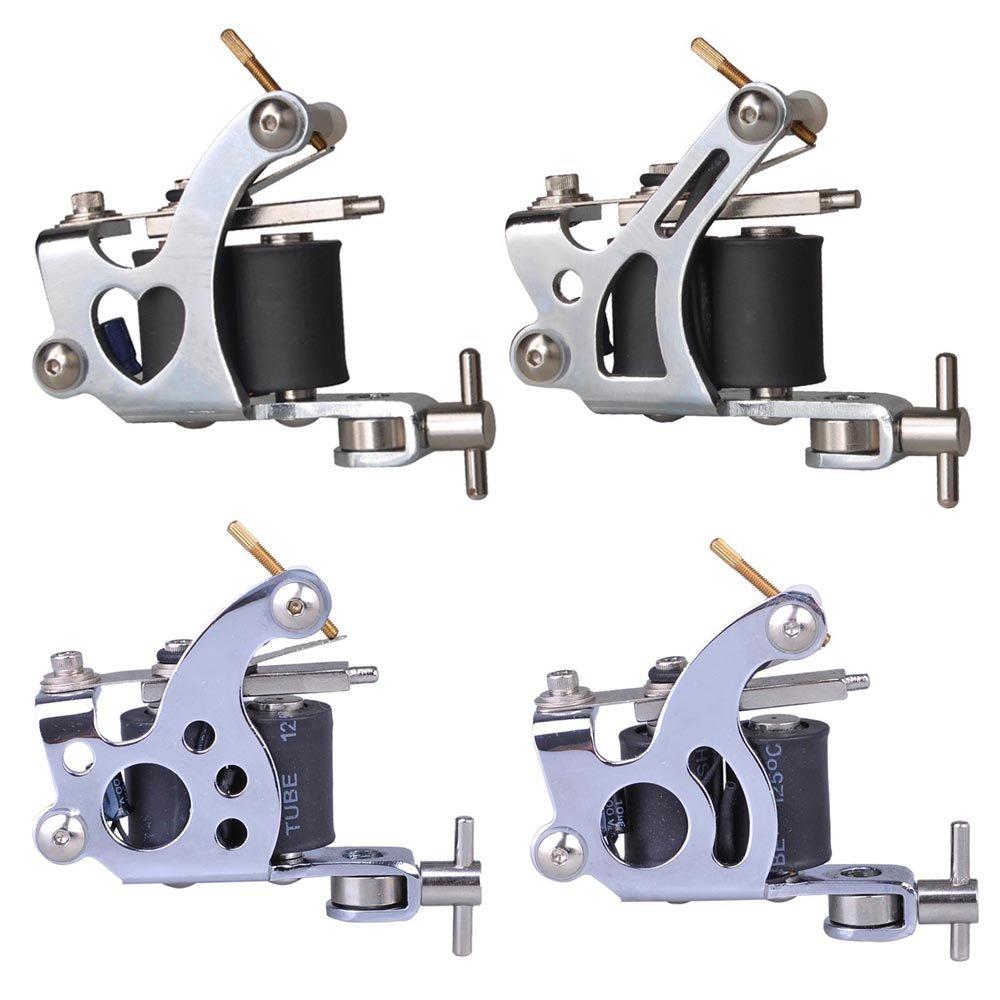 ZeHuoGe Complete Tattoo Kits with 4 Machine Guns, 2 Practice Skins, a Power Supply with LCD Display, 4 Tattoo Grips & a Portable Carrying Case for Tattoo Artists, Starters, Apprentice or Any Tattoo Lovers