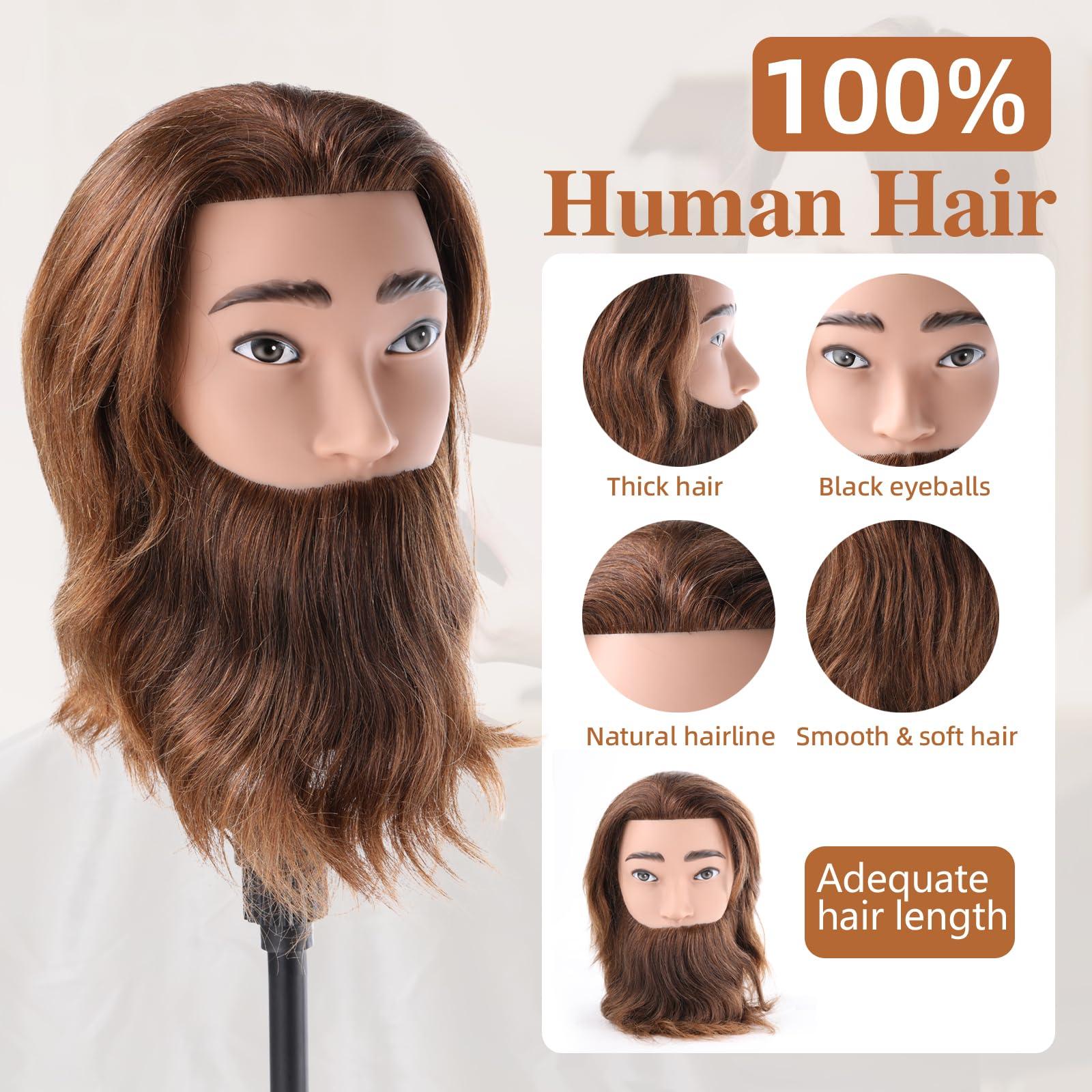 Anstar Male Mannequin Head with 100% Human Hair Barber Mannequin Head Hairdresser Training Doll Manikin Head for Men Hair Styling and Practice