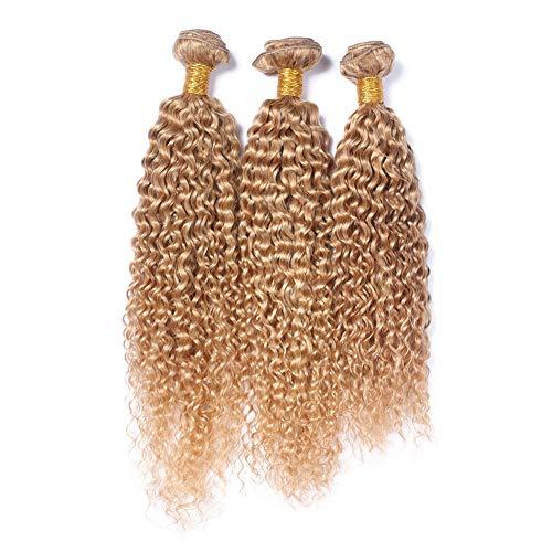 Generic #27 Honey Blonde Kinky Curly Brazilian Human Hair Weave Bundles 3Pcs 300Gram Strawberry Blonde Kinky Curly Virgin Human Hair Wefts Extensions Mixed Length (26 28 28)