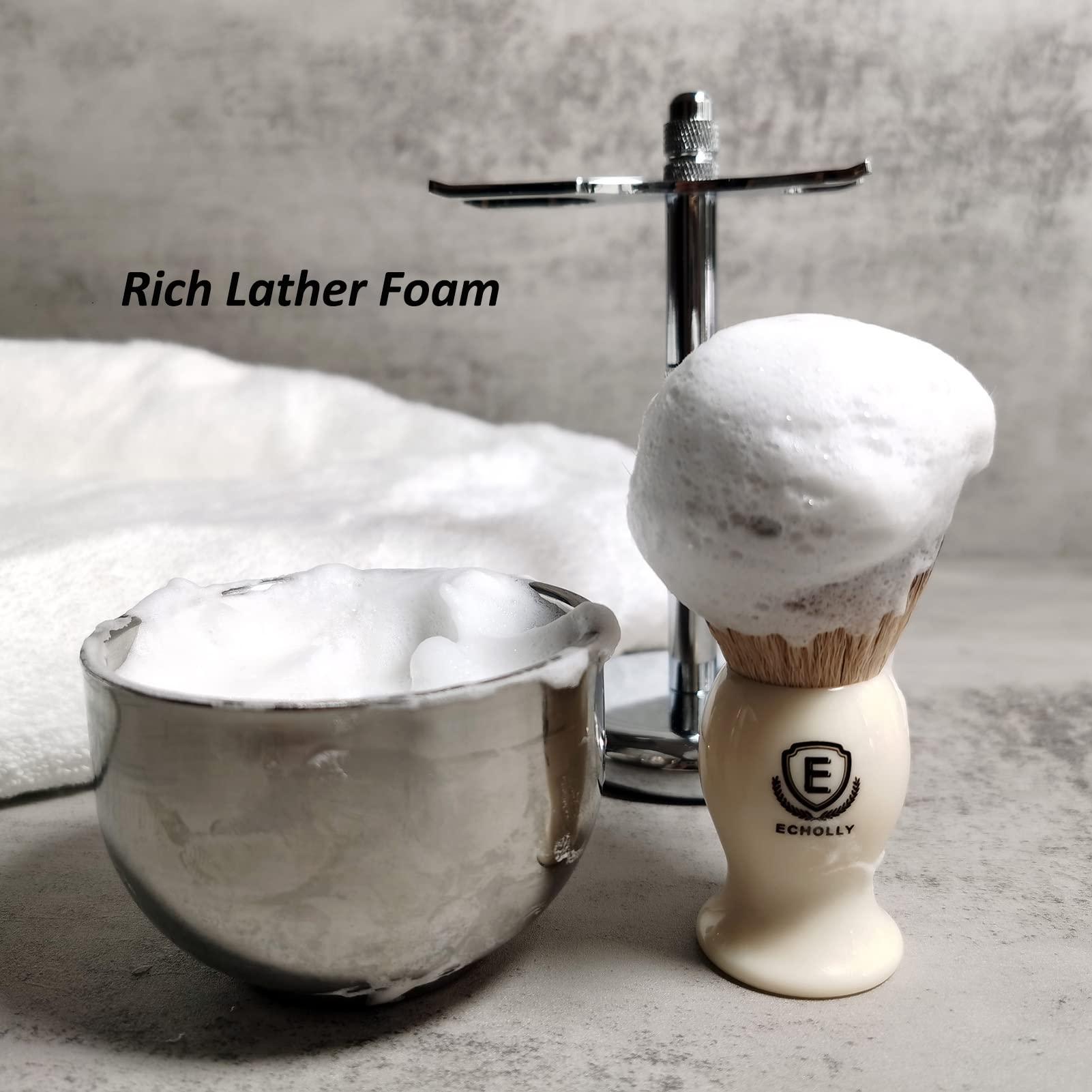 ECHOLLY Premium Shaving Brushes for men by Echolly-NO Shedding Bristle Shave Brushes for Men-Smooth Acrylic Handle Legacy Shave Brush-Rich and Fast Lather Shaving Cream Brush Dad Gifts for Fathers Day