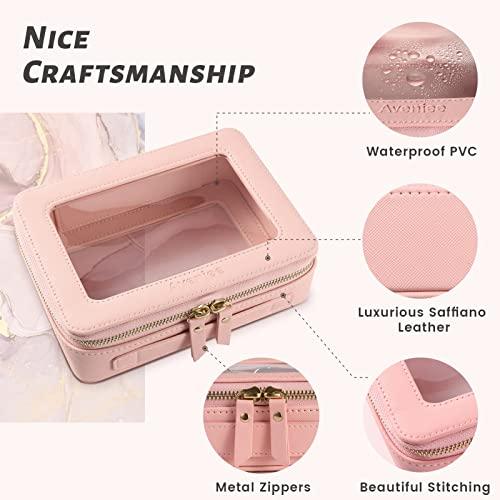 Aveniee Aveniee Clear Makeup Bag Organizer, Portable Travel Toiletry Cosmetic Bag Case for Women, Heavy Duty Make Up Pouch with Transparent Vinyl Windows & Gold Zippers(Pink)