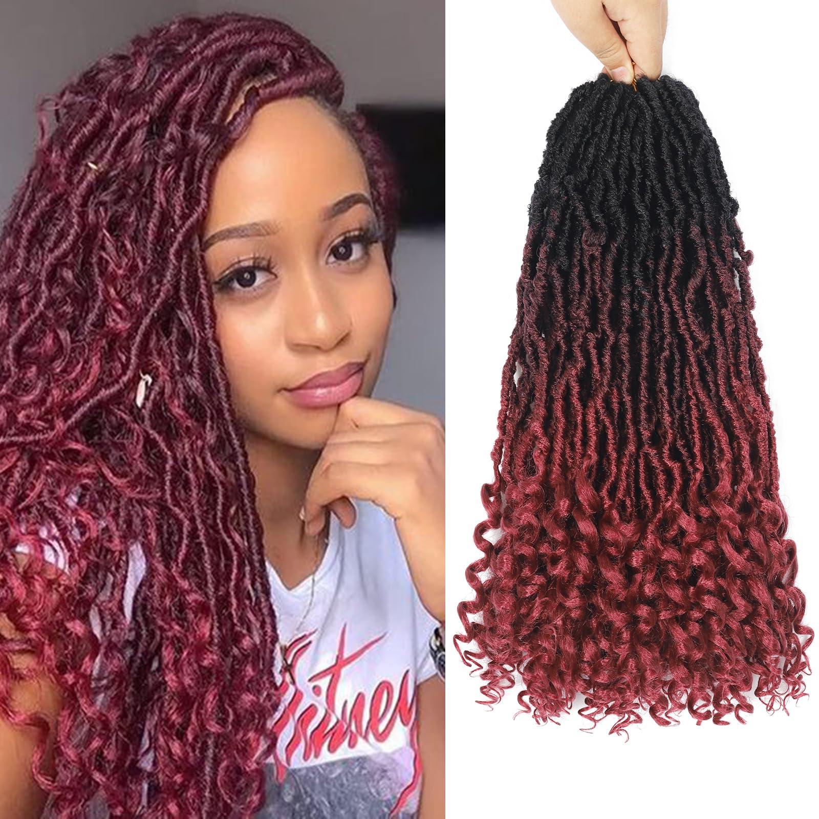 Gizane 14 Inch Goddess Soft Locs Crochet Braids 7 Packs T1B/530/350 Faux Locs Crochet Braids Hair With Curly Ends Synthetic Bohemian Locs Braiding Hair (14 Inch (Pack of 7), T1B/530/350#)