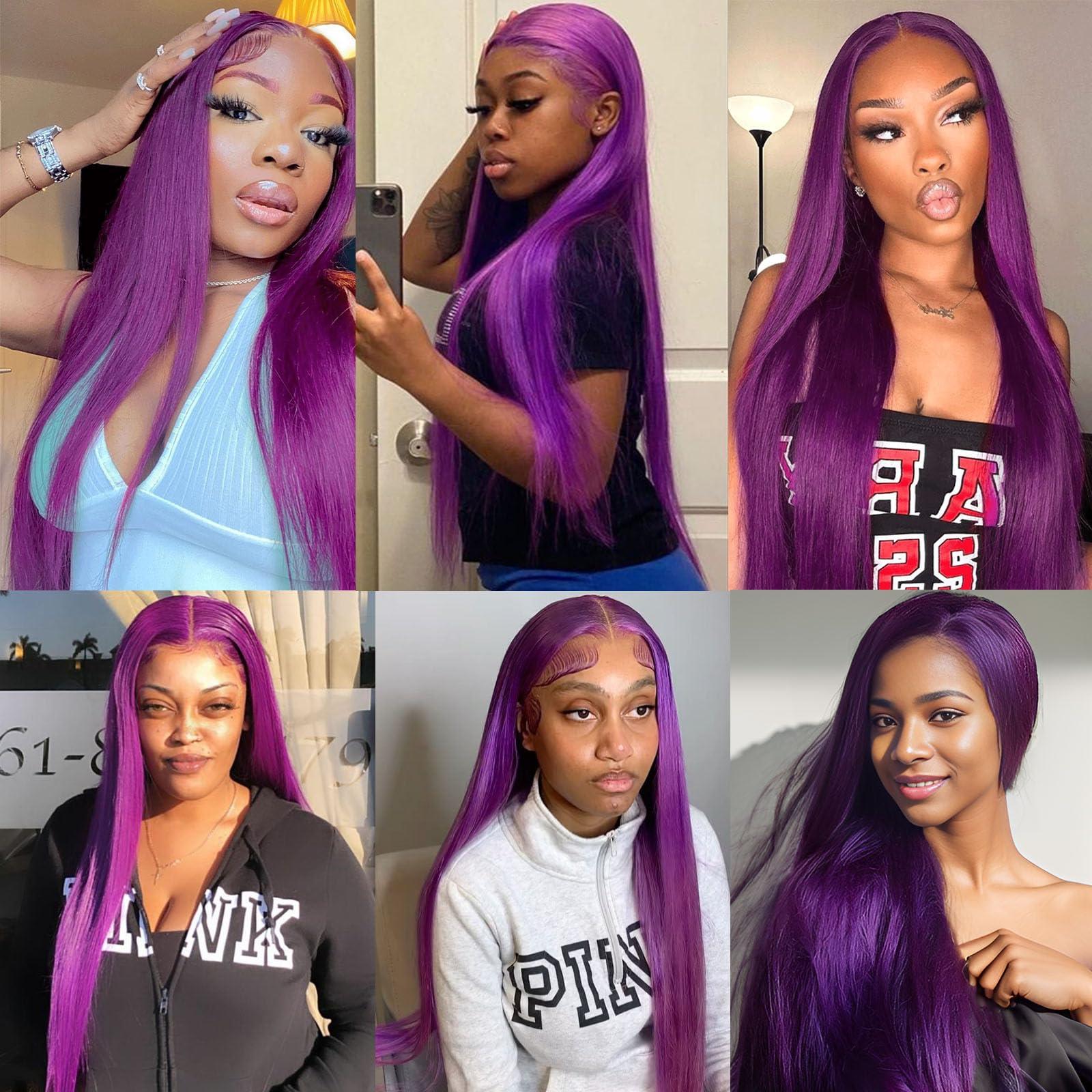 cute fairy cute fairy Deep Purple Lace Frontal Wig Human Hair 13x4 Dark Burgundy Straight Lace Front Glueless Wigs Human Hair for Women 24 Inch 150% Density with Baby Hair