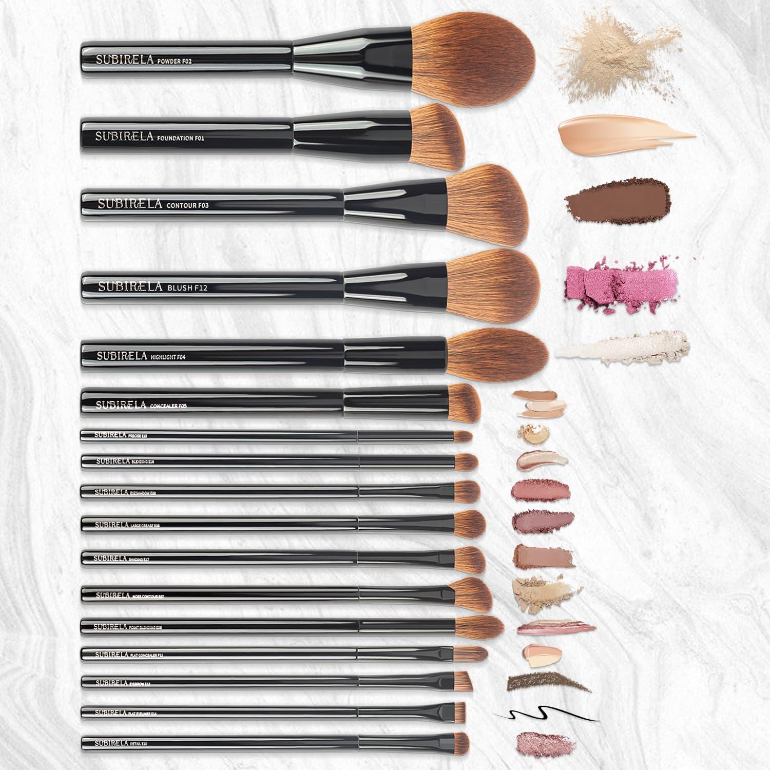 SUBIRELA Makeup Brush Set Professional, SUBIRELA 17Pcs Labeled Makeup Brushes with Powder Foundation Contour Blush Highlight Concealer Eyeshadow Eyebrow Brush, Make Up Brushes Kit, Black