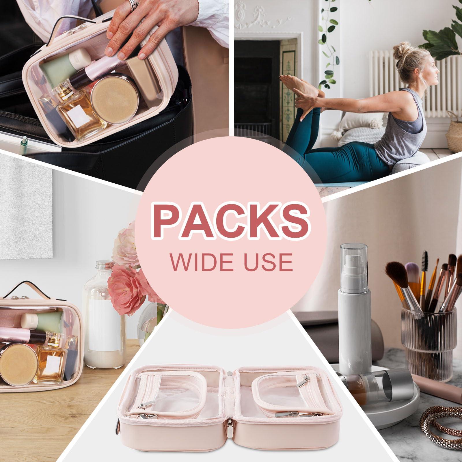 Cessfle Cessfle Clear Travel Makeup Bag Double Sided Travel Cosmetic Bag Waterproof Transparent Toiletry Bag Flat Lay Makeup Organizer Case with Compartments for Women