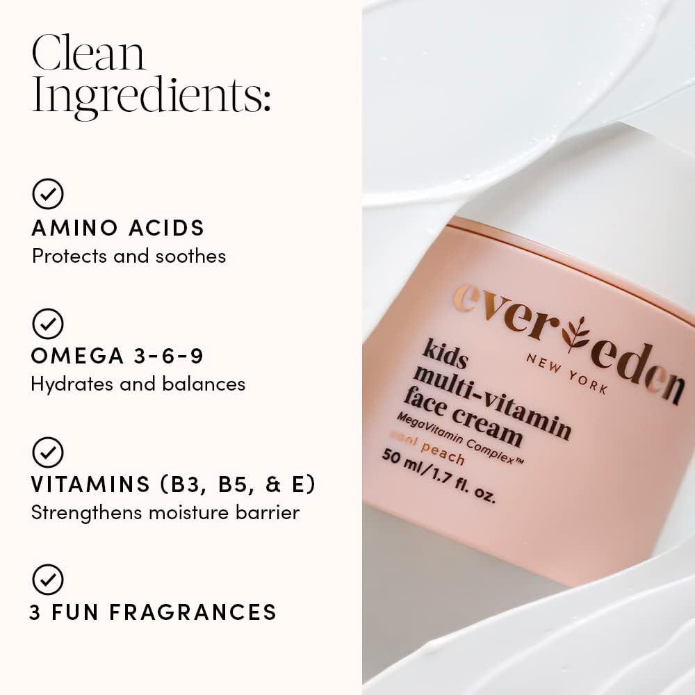 Evereden Evereden Kids Face Cream: Cool Peach, 1.7 oz. & Kids Lip Balm, 0.13 oz | Clean and Non-Toxic Kids Products | Multi-Vitamin Skin Care for Kids