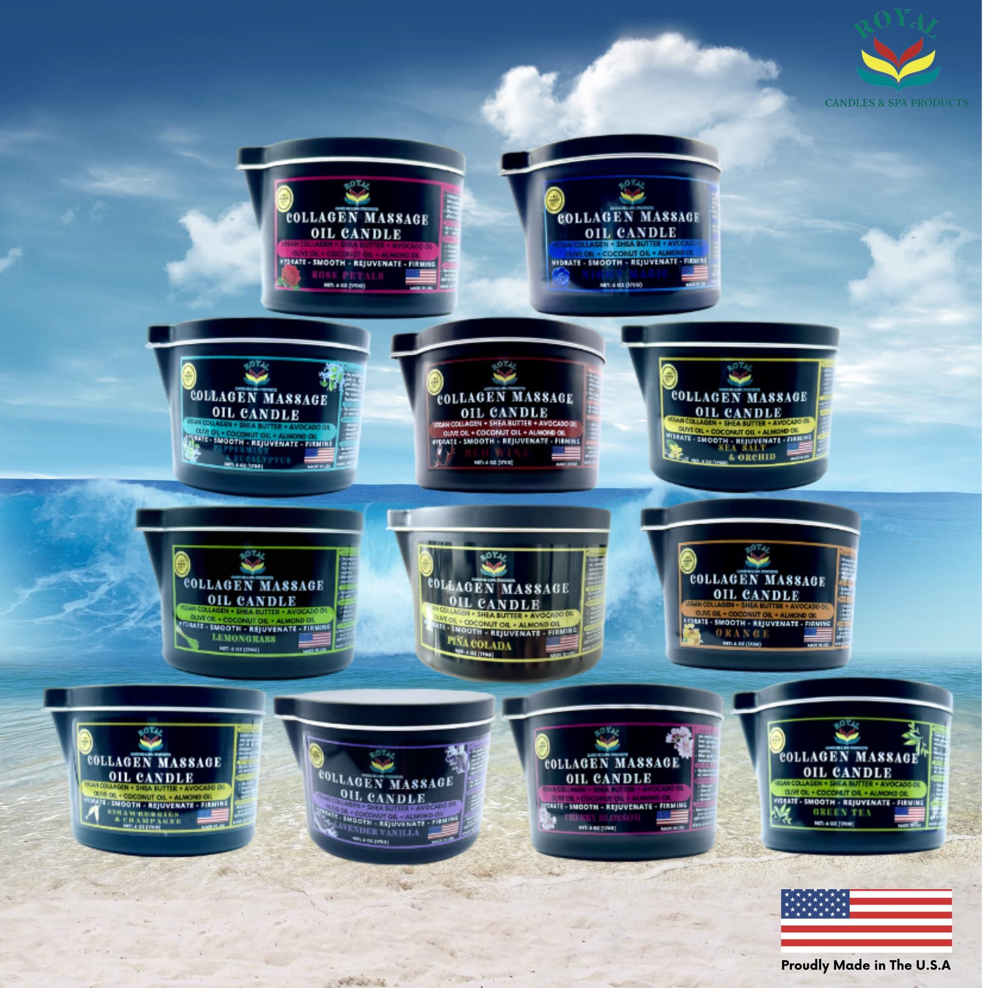 Royal Candles & Spa Products Massage Oil Candle, Body Massage Oil Candle, Candle Massage Oil, Aromatherapy Candle, Couple Massage Oil Candle, 6 oz. with Pouring spout - Lavender Vanilla Scent.