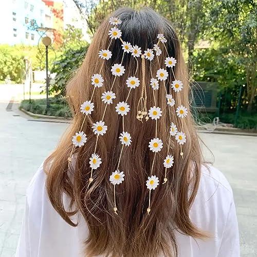 RUIFUU RUIFUU 2Pcs Flower Headband Hippie Flower Crown Sunflower Hair Accessories 60s 70s Outfits Bohemian Hair Bands Women Girls Flower Headdress Cosplay Costume Hair Accessories
